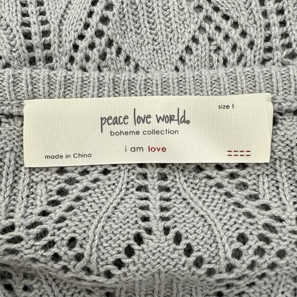 Peace Love World Boheme Open Stitch Novelty Sweater L Minimalist Loungewear Cozy - Picture 8 of 10